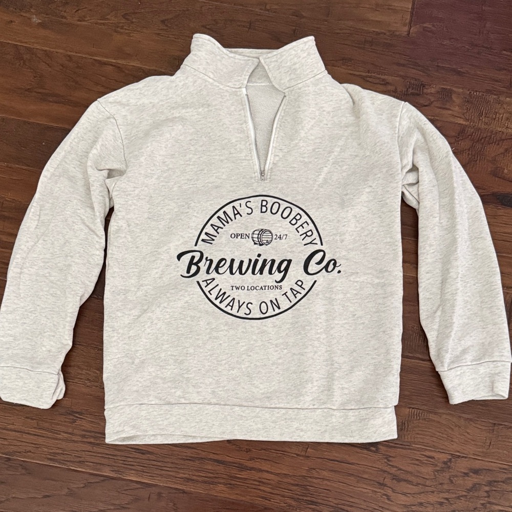 Gray Quarter-Zip Sweatshirt with Brewing Co. Print